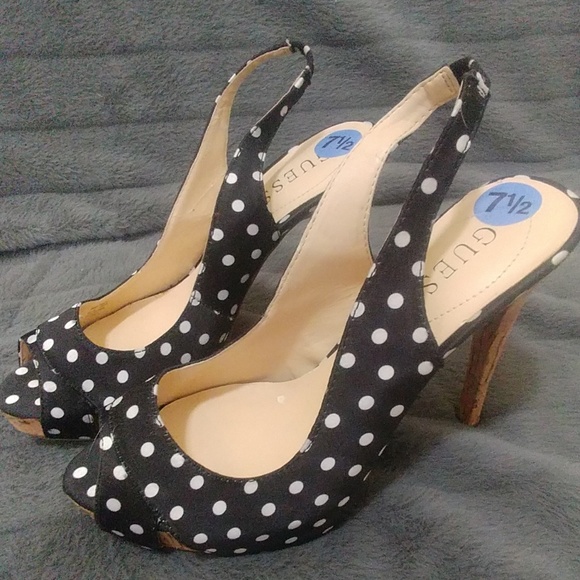 Guess Shoes - Guess Black Polka Dot Pin Up Slingback Pumps Heels